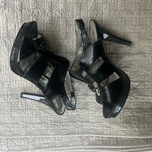 Black Cutout High Heel Sandals With Zipper Hardware